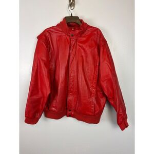 Vintage Deerskin Jacket Mens 48 XXL Red Leather Bomber Snap Zip Front Biker 80s